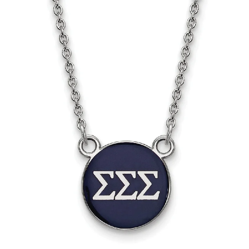 Sterling Silver Sigma Sigma Sigma Small Navy Enamel Disc Necklace