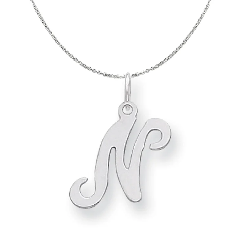 minimalist ridge peak necklace-Sterling Silver, Sophia Collection, Small Script Initial N Necklace