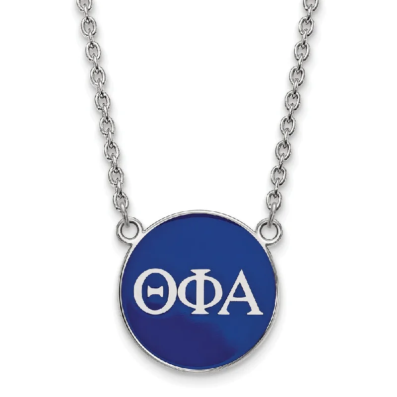 raw amethyst statement necklace-Sterling Silver Theta Phi Alpha Large Blue Enamel Disc Necklace