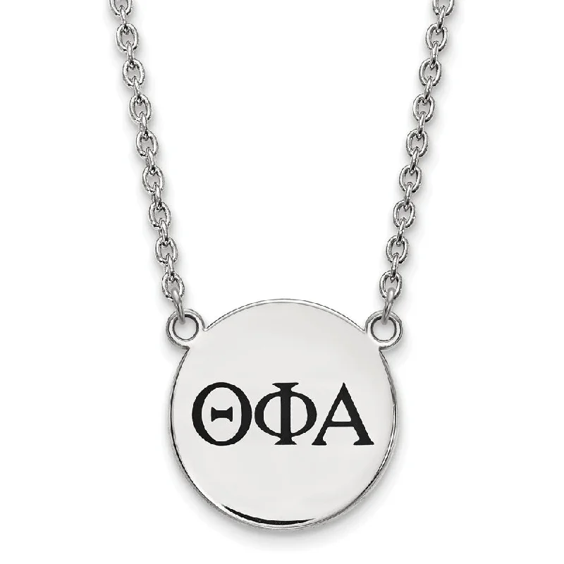 nature-themed ridge peak necklace-Sterling Silver Theta Phi Alpha Large Enamel Greek Letters Necklace