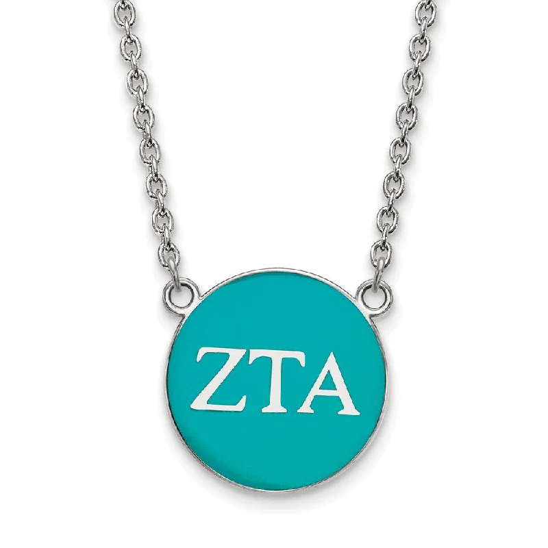 Sterling Silver Zeta Tau Alpha Large Turqouise Enamel Disc Necklace