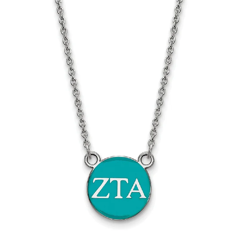 striking ruby cluster necklace-Sterling Silver Zeta Tau Alpha Small Turqouise Enamel Disc Necklace