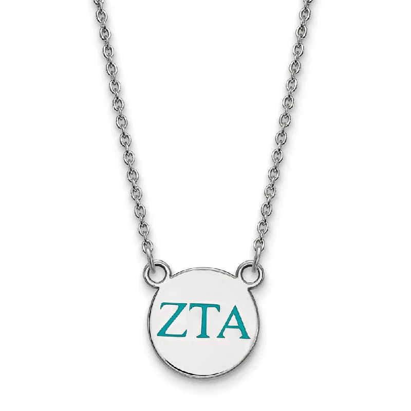 Sterling Silver Zeta Tau Alpha Small Turqouise Enamel Greek Necklace