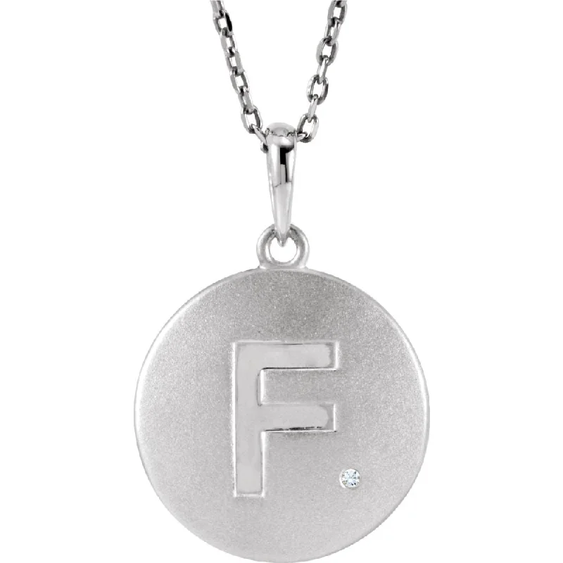 The Emma Sterling Silver Diamond Block Initial F Disc Necklace, 18 In.