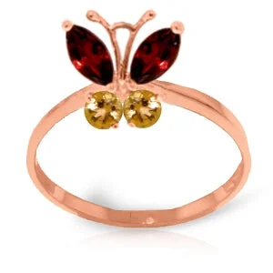 boho-inspired turquoise necklace-0.6 Carat 14K Solid Rose Gold Butterfly Ring Garnet Citrine