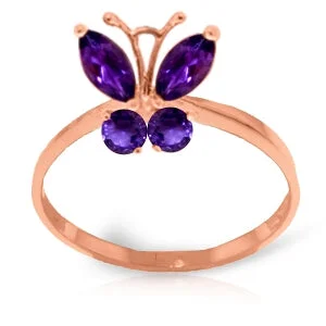 bold opal summit peak necklace-0.6 Carat 14K Solid Rose Gold Butterfly Ring Natural Purple Amethyst