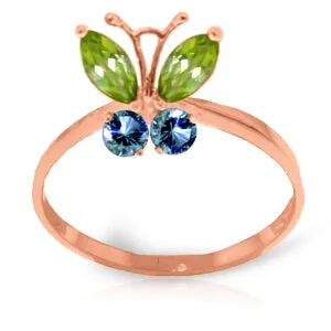 minimalist curve peak necklace-0.6 Carat 14K Solid Rose Gold Butterfly Ring Peridot Blue Topaz