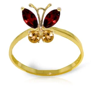 nature-themed ridge crest necklace-0.6 Carat 14K Solid Yellow Gold Butterfly Ring Garnet Citrine