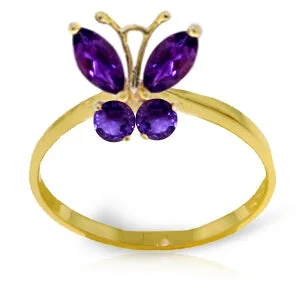 vintage-inspired ruby necklace-0.6 Carat 14K Solid Yellow Gold Butterfly Ring Natural Purple Amethyst