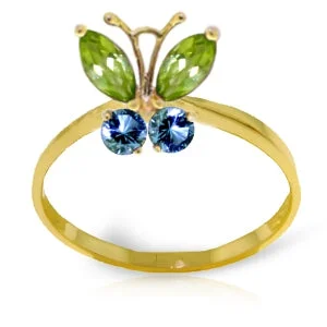 vintage-style jade necklace-0.6 Carat 14K Solid Yellow Gold Butterfly Ring Peridot Blue Topaz