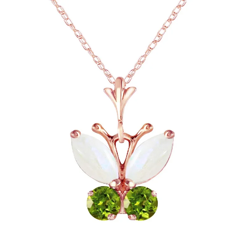 minimalist arc ridge necklace-0.7 Carat 14K Solid Rose Gold Butterfly Necklace Opal Peridot