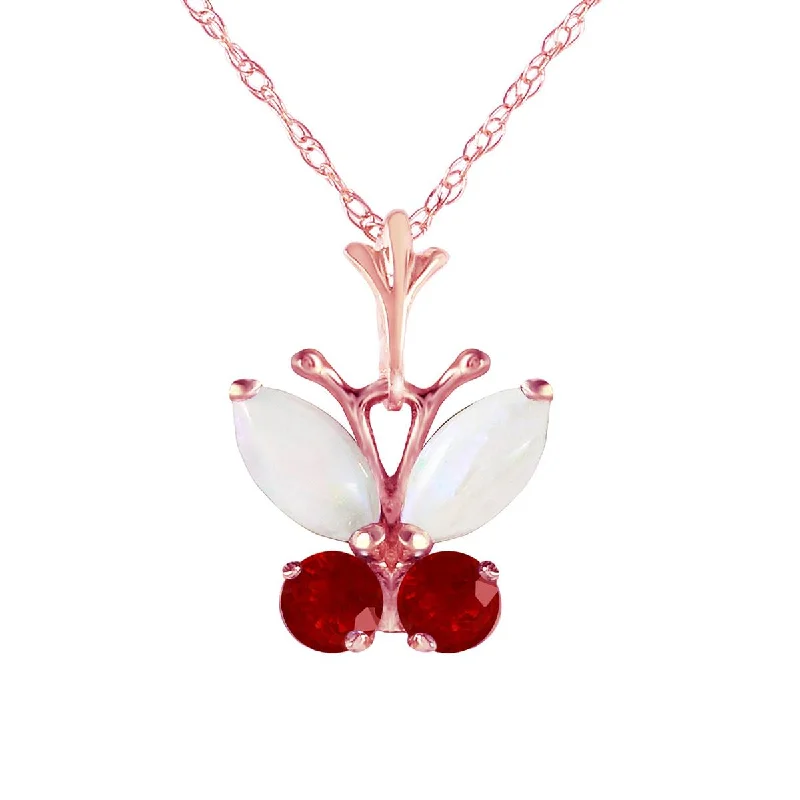 rustic opal beaded necklace-0.7 Carat 14K Solid Rose Gold Butterfly Necklace Opal Ruby