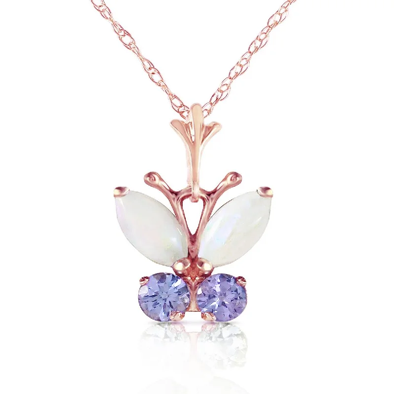 bohemian summit ridge necklace-0.7 Carat 14K Solid Rose Gold Butterfly Necklace Opal Tanzanite