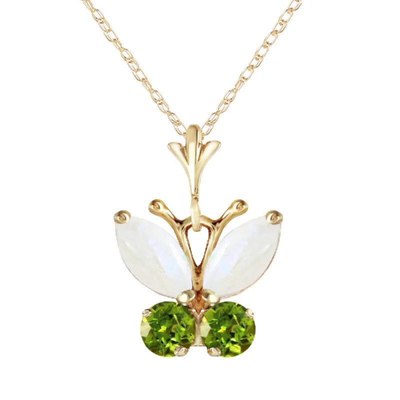 boho-inspired jade necklace-0.7 Carat 14K Solid Yellow Gold Butterfly Necklace Opal Peridot