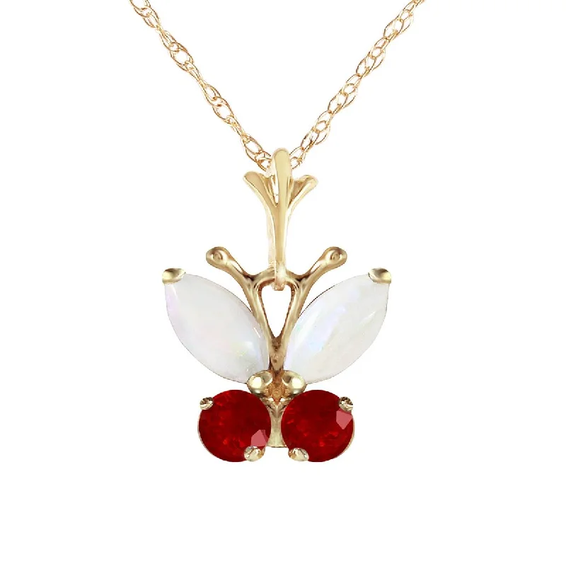 raw jade cluster necklace-0.7 Carat 14K Solid Yellow Gold Butterfly Necklace Opal Ruby