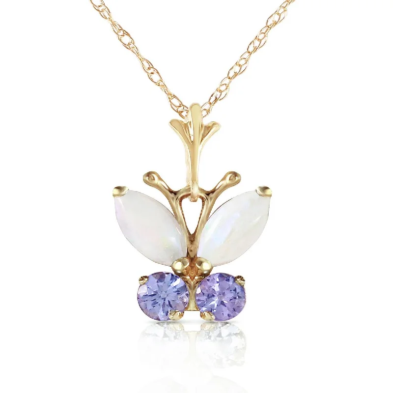 art deco amethyst necklace-0.7 Carat 14K Solid Yellow Gold Butterfly Necklace Opal Tanzanite