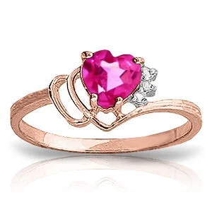 bold sapphire summit peak necklace-0.97 Carat 14K Solid Rose Gold Dainty Heart Pink Topaz Ring