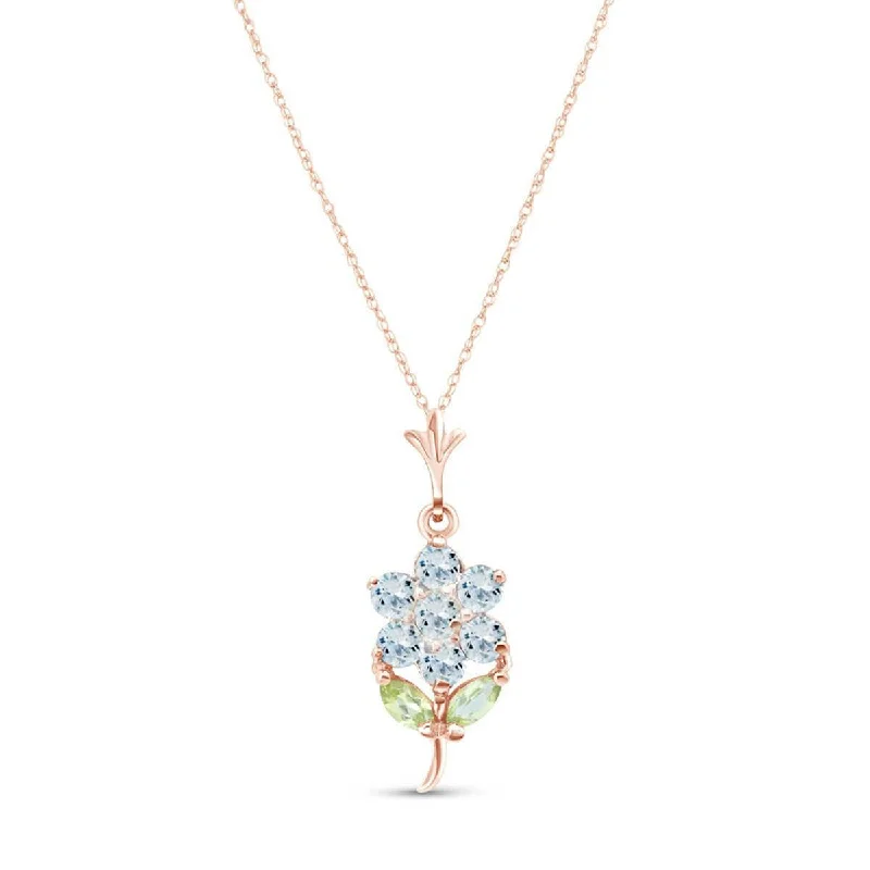 vintage-style opal necklace-1.06 Carat 14K Solid Rose Gold Flower Necklace Aquamarine Peridot