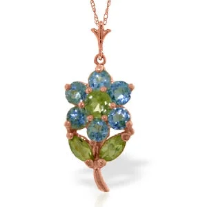 adjustable blaze necklace-1.06 Carat 14K Solid Rose Gold Flower Necklace Blue Topaz Peridot