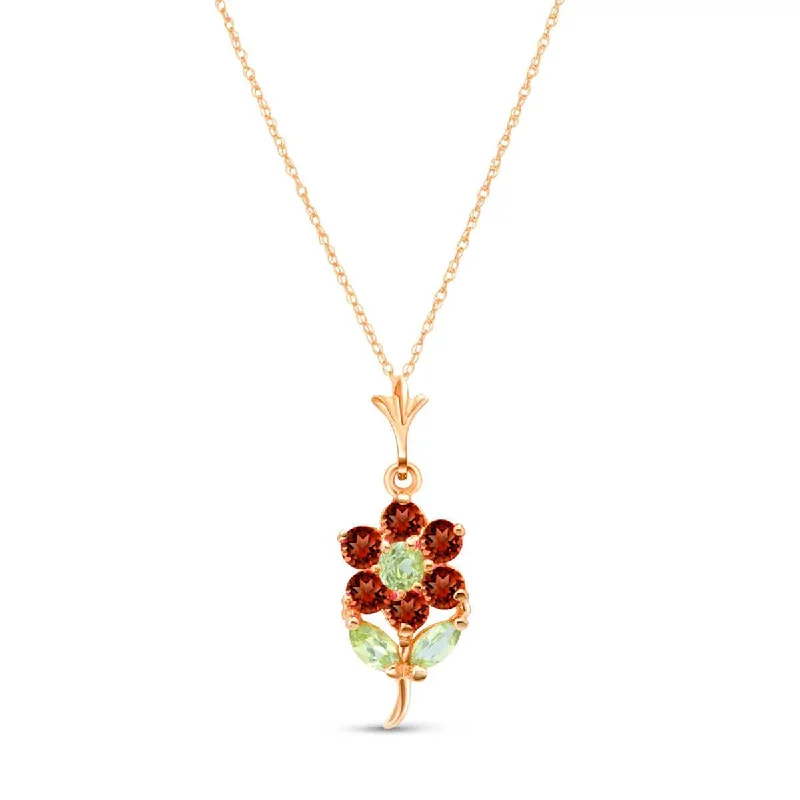 vintage-inspired amethyst necklace-1.06 Carat 14K Solid Rose Gold Flower Necklace Garnet, Citrine Peridot