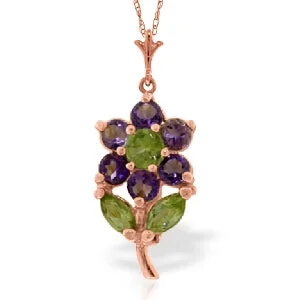 rustic ruby beaded necklace-1.06 Carat 14K Solid Rose Gold Flower Necklace Purple Amethyst Peridot