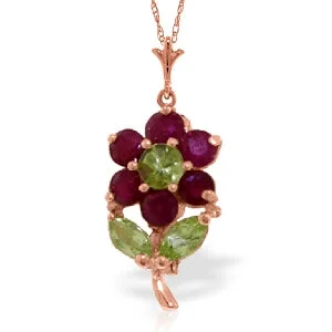 adjustable branch summit necklace-1.06 Carat 14K Solid Rose Gold Flower Necklace Ruby Peridot