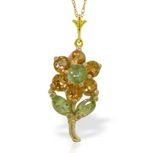 vintage-inspired lapis lazuli necklace-1.06 Carat 14K Solid Yellow Gold Flower Necklace Citrine Peridot