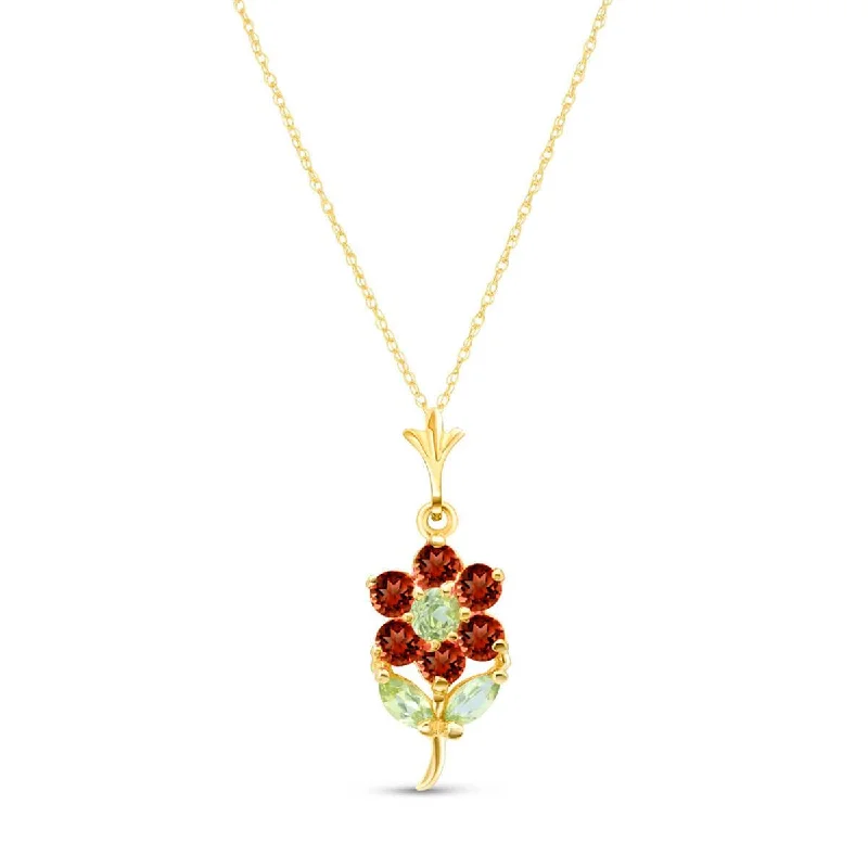 matte bronze spiral necklace-1.06 Carat 14K Solid Yellow Gold Flower Necklace Garnet, Citrine Peridot