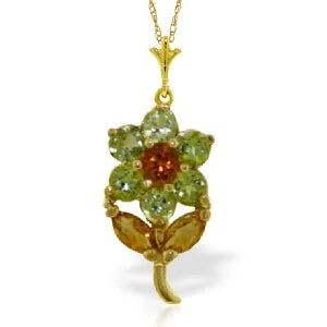 bold sapphire summit peak necklace-1.06 Carat 14K Solid Yellow Gold Flower Necklace Peridot Citrine