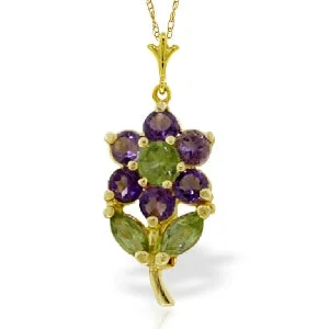 raw amethyst statement necklace-1.06 Carat 14K Solid Yellow Gold Flower Necklace Purple Amethyst Peridot