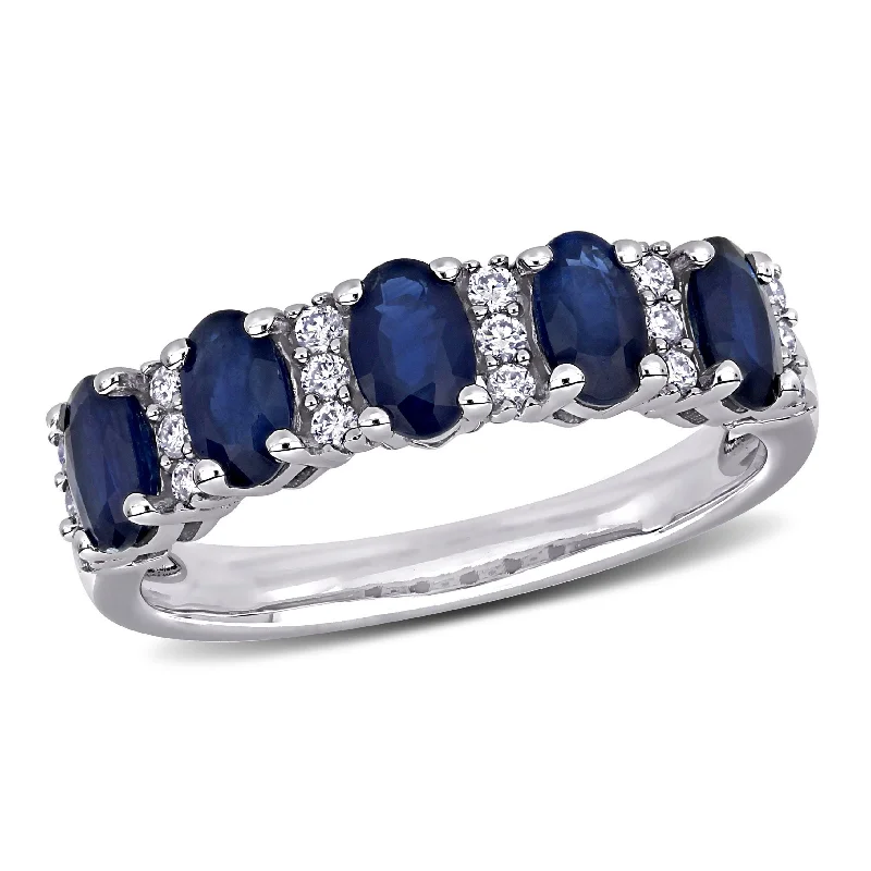 gothic-inspired eagle claw ring-1 1/2 CT TGW Blue Sapphire and 1/6 CT TW Diamond Semi Eternity Ring in 14K White Gold