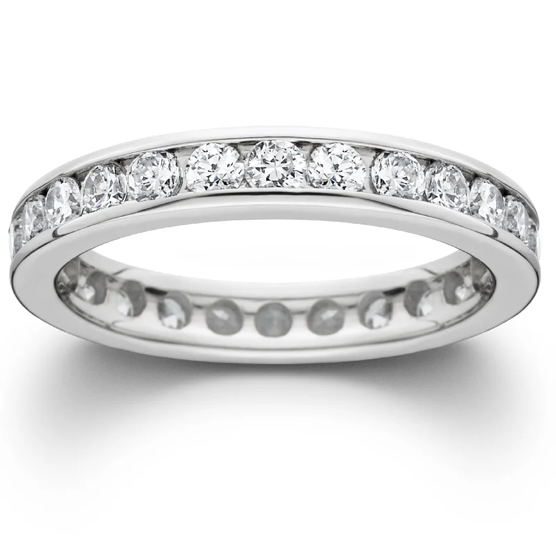 floral-inspired turquoise ring-1 1/2ct Channel Set Diamond Eternity Ring 14K White Gold Lab Grown Wedding Band