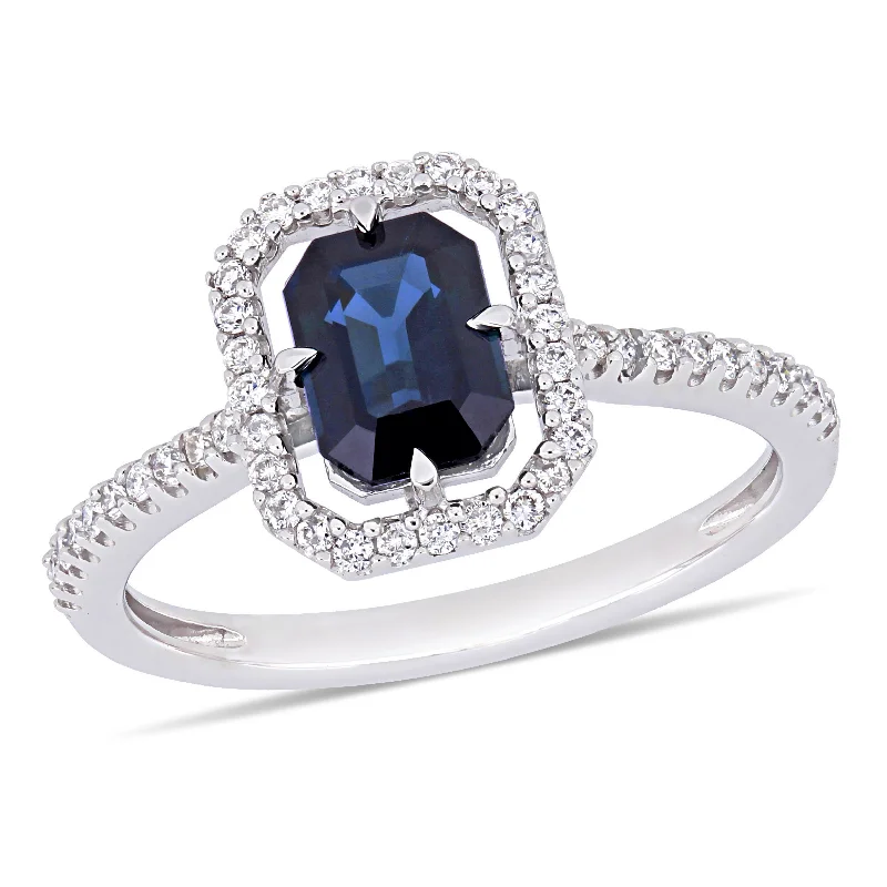 boho-inspired lapis lazuli ring-1 1/6 CT TGW Sapphire and 1/4 CT TW Diamond Halo Ring in 14K White Gold