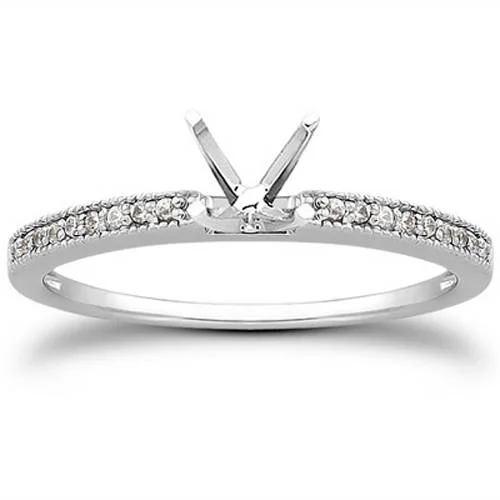 minimalist summit crest ring-1/10 Ct Diamond Engagement Semi Mount Ring 14K White Gold