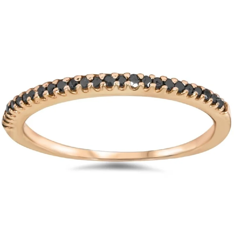 minimalist arc ridge ring-1/10ct Black Diamond Stackable Ring 14K Rose Gold