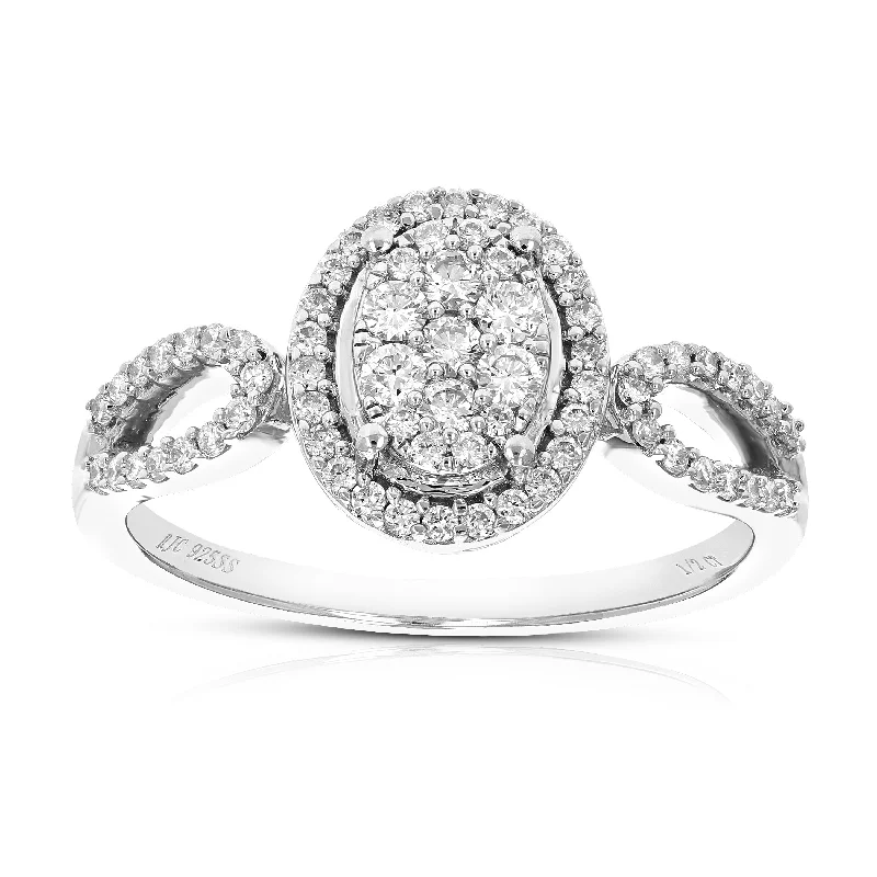 inscribed lineage ring-1/2 cttw Round Lab Grown Diamond Prong Set Engagement Ring .925 Sterling Silver