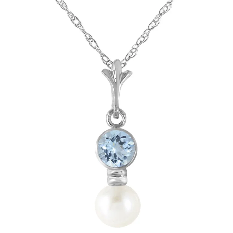 bold opal summit peak necklace-1.23 Carat 14K Solid White Gold Necklace Aquamarine Pearl