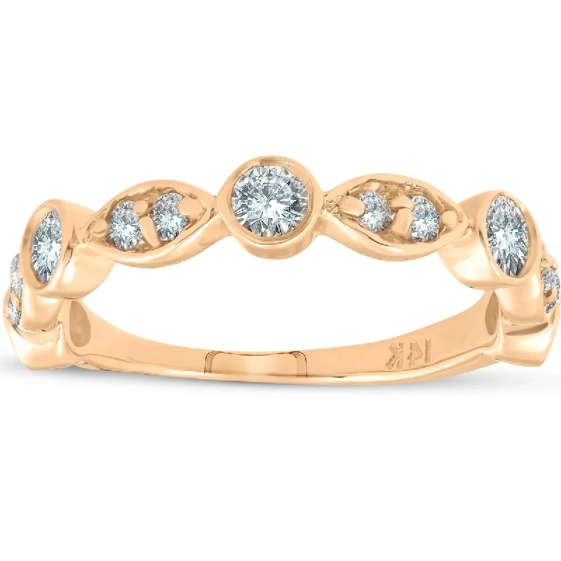 modern sleek ridge summit ring-1/2ct Diamond Wedding Ring 14k Yellow Gold Stackable Bezel 3/4 Eternity Band