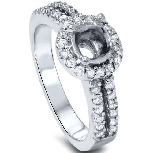 inscribed heritage ring-1/2ct Halo Double Row Engagement Ring Setting 14K White Gold