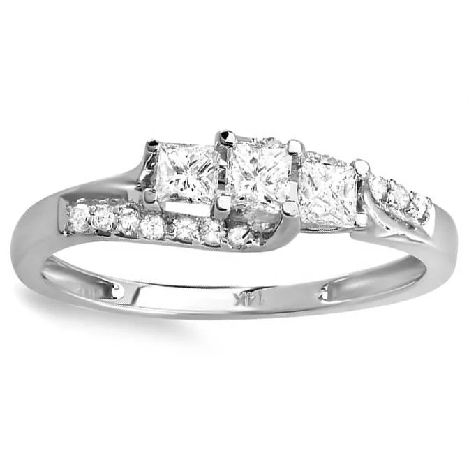 adjustable branch summit ring-1/2ct Princess Cut Diamond 3 Stone Engagement Ring 10K White Gold