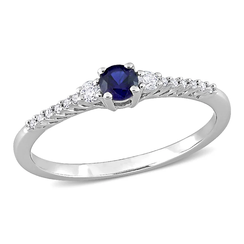 inscribed devotion ring-1/3 CT TGW Created Blue and Created White Sapphire and Diamond Accent Ring in Sterling Silver