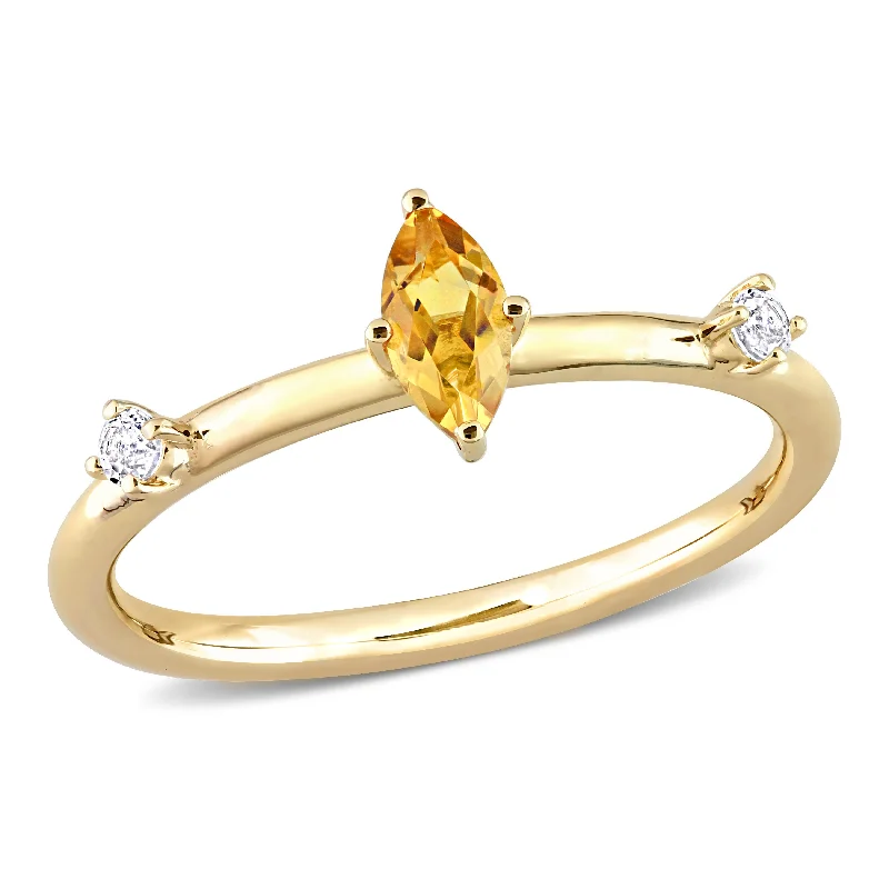 modern sculpted band ring-1/3 CT TGW Marquise Citrine and White Topaz Stackable Ring in 10k Yellow Gold