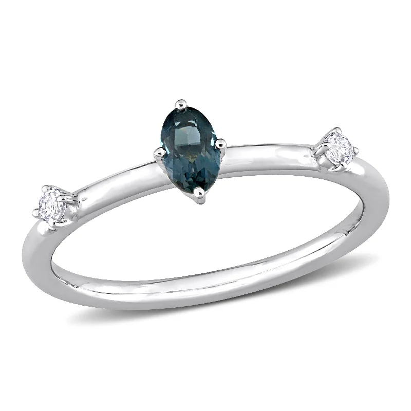 matte silver tier ring-1/3 CT TGW Oval London Blue Topaz and White Topaz Stackable Ring in 10k White Gold