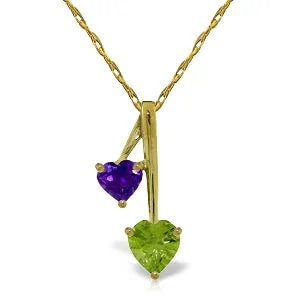 radiant trillion-cut pendant necklace-1.4 Carat 14K Solid Yellow Gold Hearts Necklace Natural Amethyst Peridot