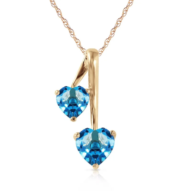 art deco opal necklace-1.4 Carat 14K Solid Yellow Gold Hearts Necklace Natural Blue Topaz Peridot