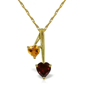 vintage-inspired lapis lazuli necklace-1.4 Carat 14K Solid Yellow Gold Hearts Necklace Natural Garnet Citrine