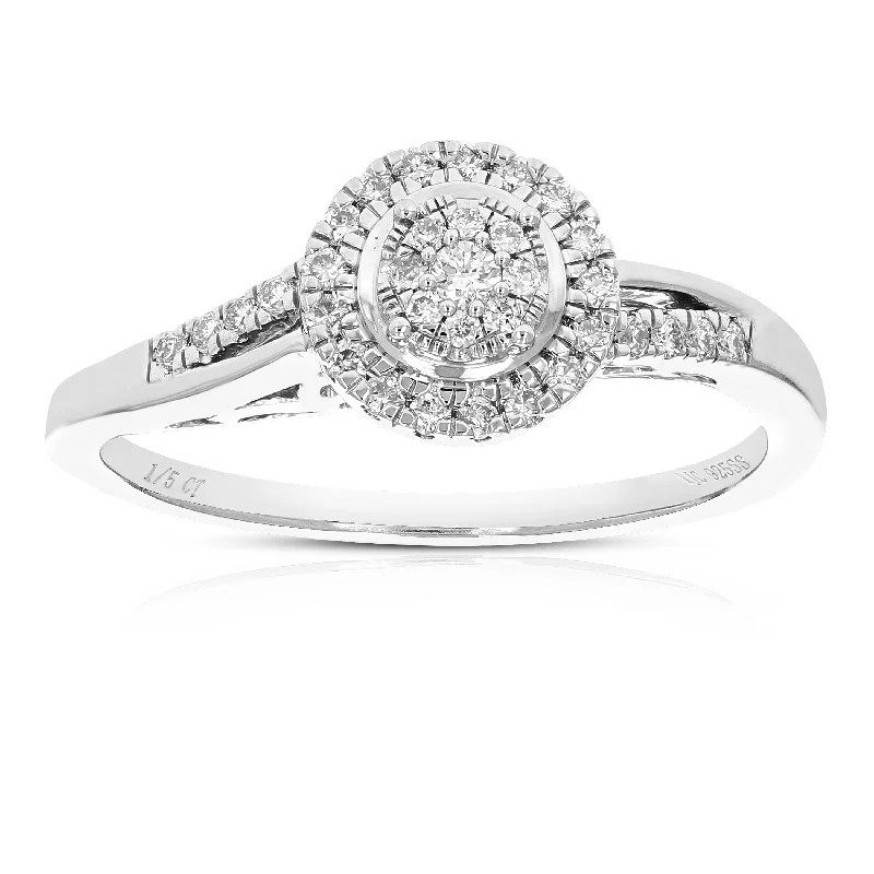 tarnished gold band ring-1/5 cttw Round Lab Grown Diamond Prong Set Engagement Ring .925 Sterling Silver