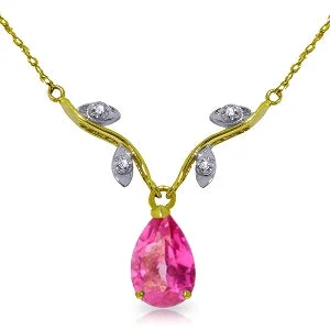 vintage-style ruby necklace-1.52 Carat 14K Solid Yellow Gold Burning Heat Pink Topaz Diamond Necklace