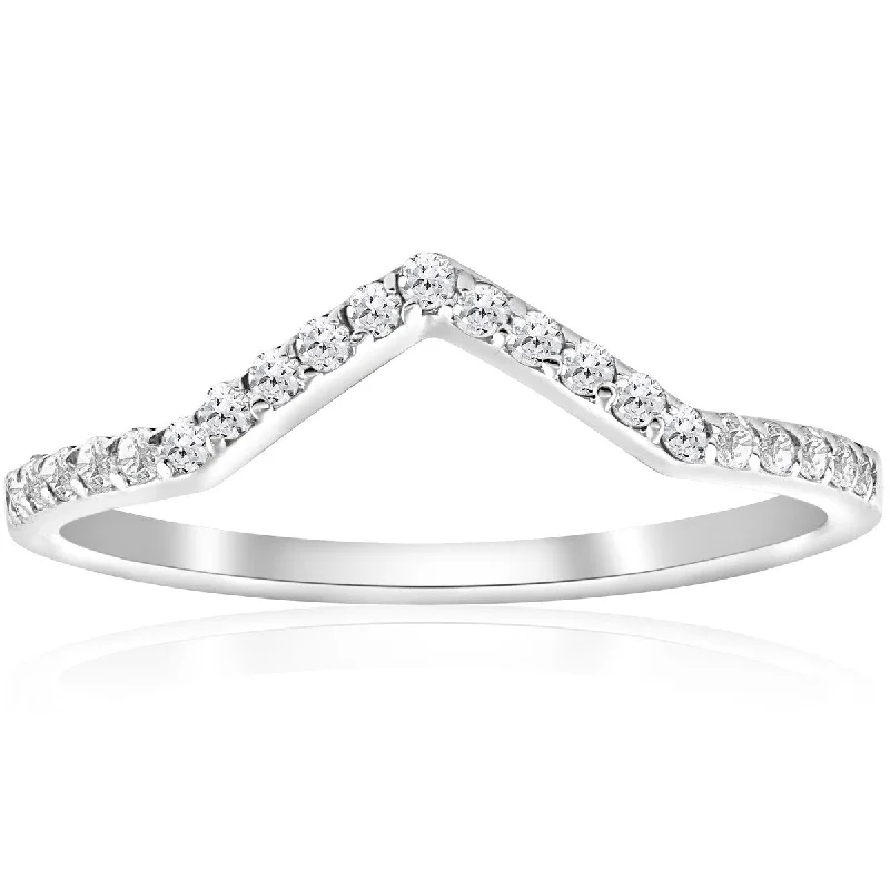 modern sleek stellar ring-1/5ct Diamond Curved V Shape Wedding Ring Womens Stackable Wedding Band 10k Gold