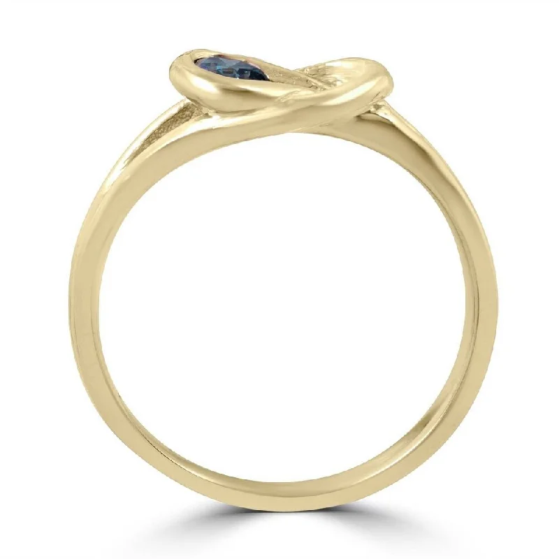 minimalist summit ridge ring-1/5ct Knot Treated Blue Diamond Solitaire Promise Ring 14K Yellow Gold